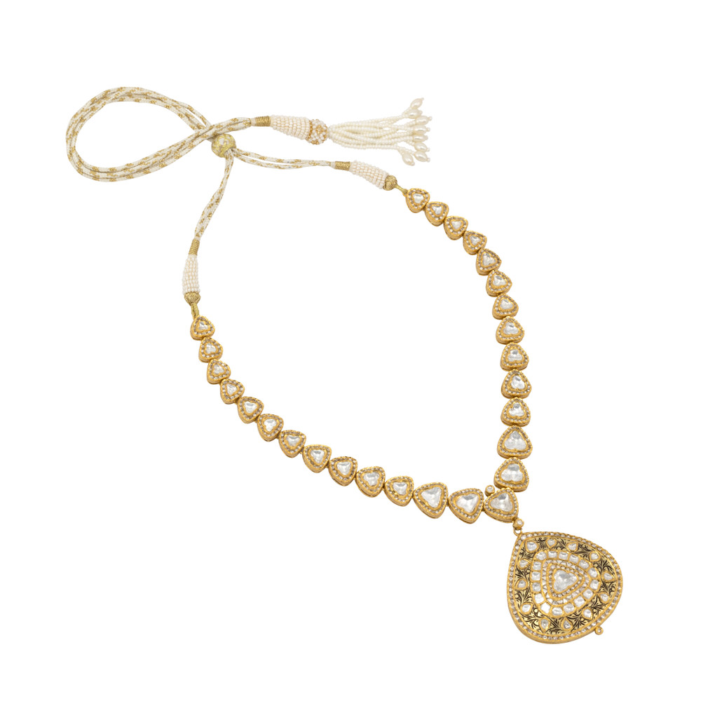 Triangular Polki Pendant with Jadai Detailing and Partash